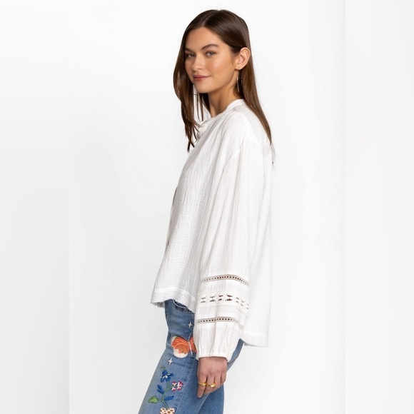 CALME BY JOHNNY WAS 100% Organic Cotton Gauze Peasant Top Natural White NWT - Picture 5 of 12